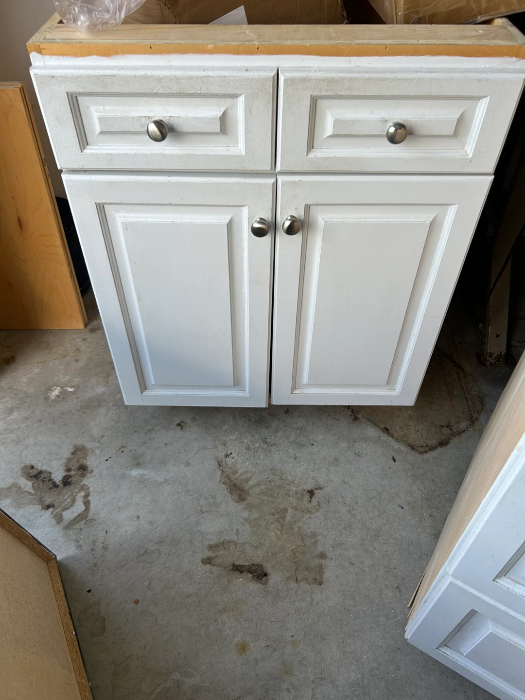 White Kitchen Cabinets with Drawers and Glass Door