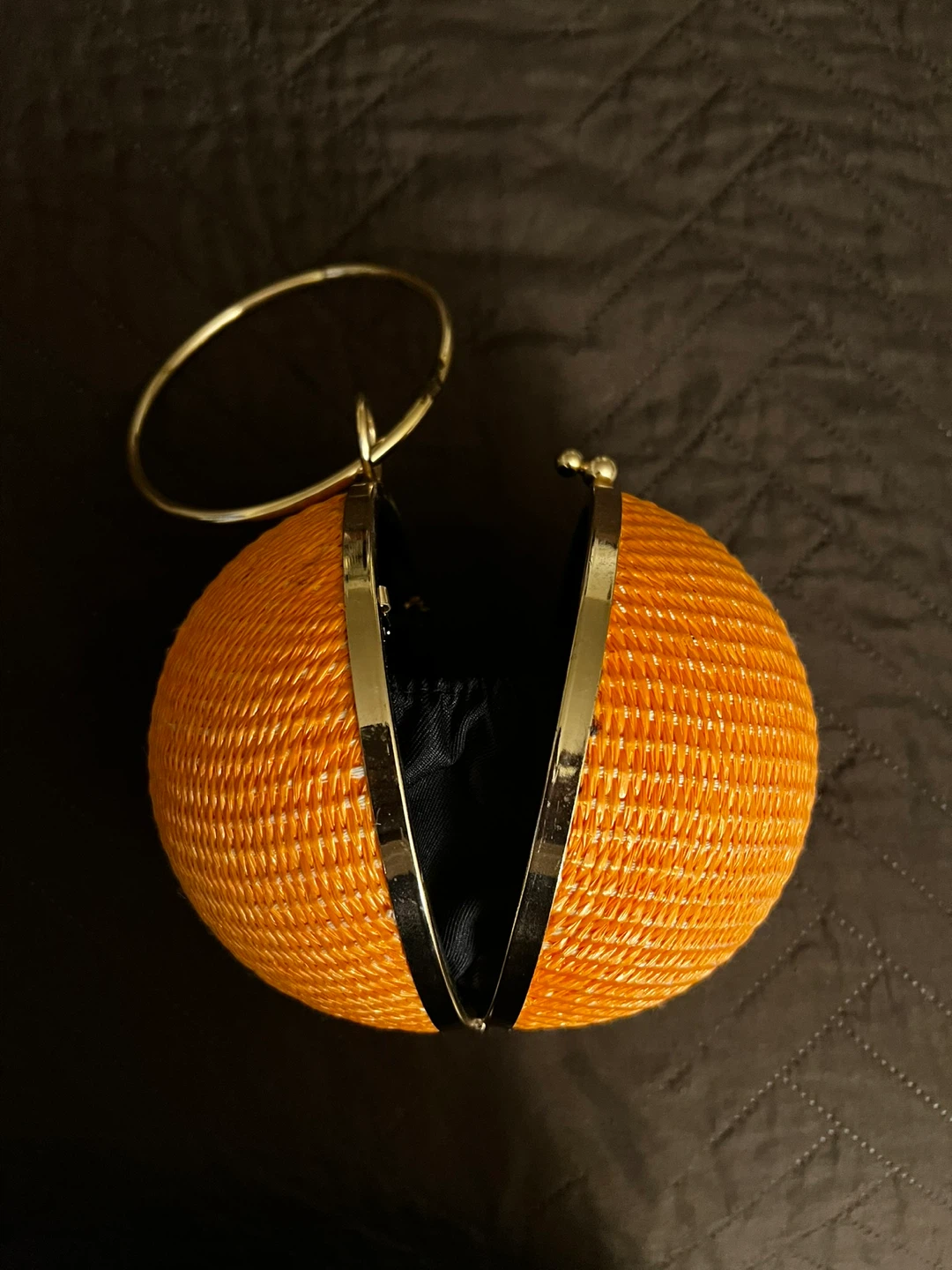 Orange Woven Sphere Clutch with Metal Handle