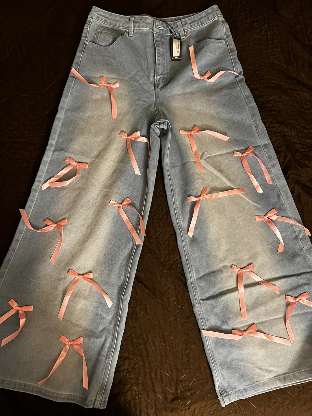 PrettyLittleThing Wide Leg Jeans with Pink Bows - US Size 8 - photo 2