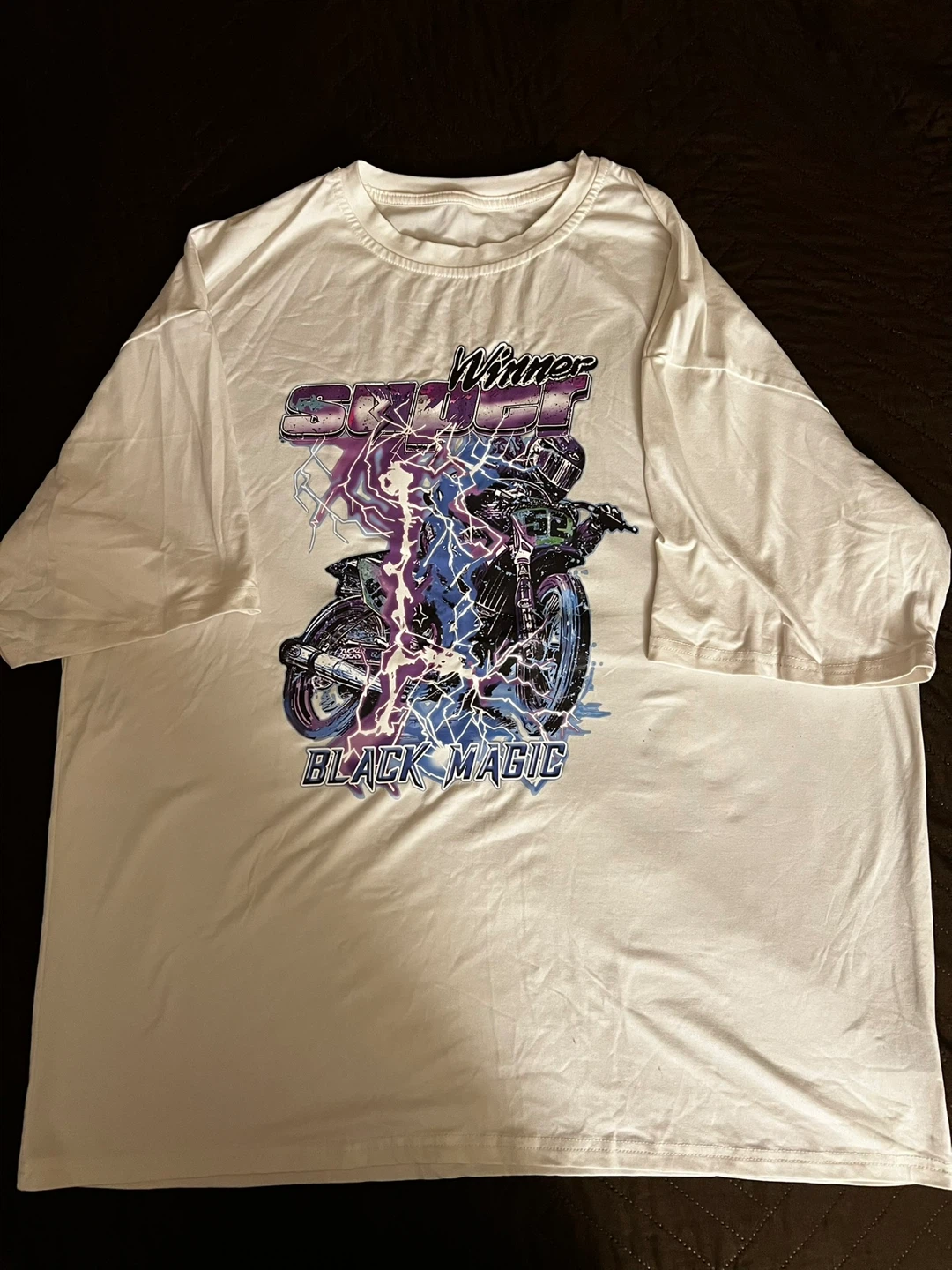SHEIN White "Black Magic" Motorcycle Graphic T-Shirt Size M