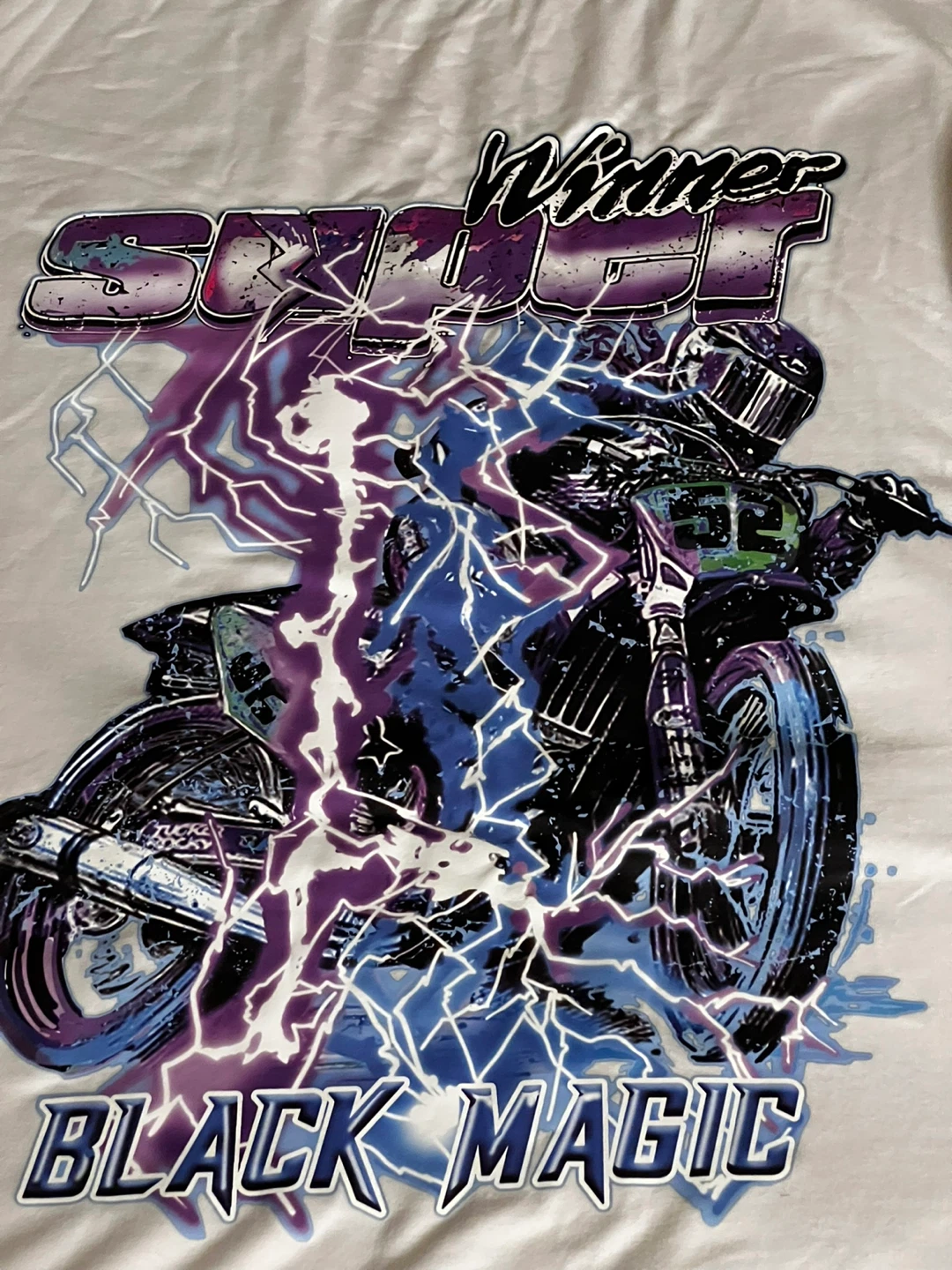 SHEIN White "Black Magic" Motorcycle Graphic T-Shirt Size M - photo 2