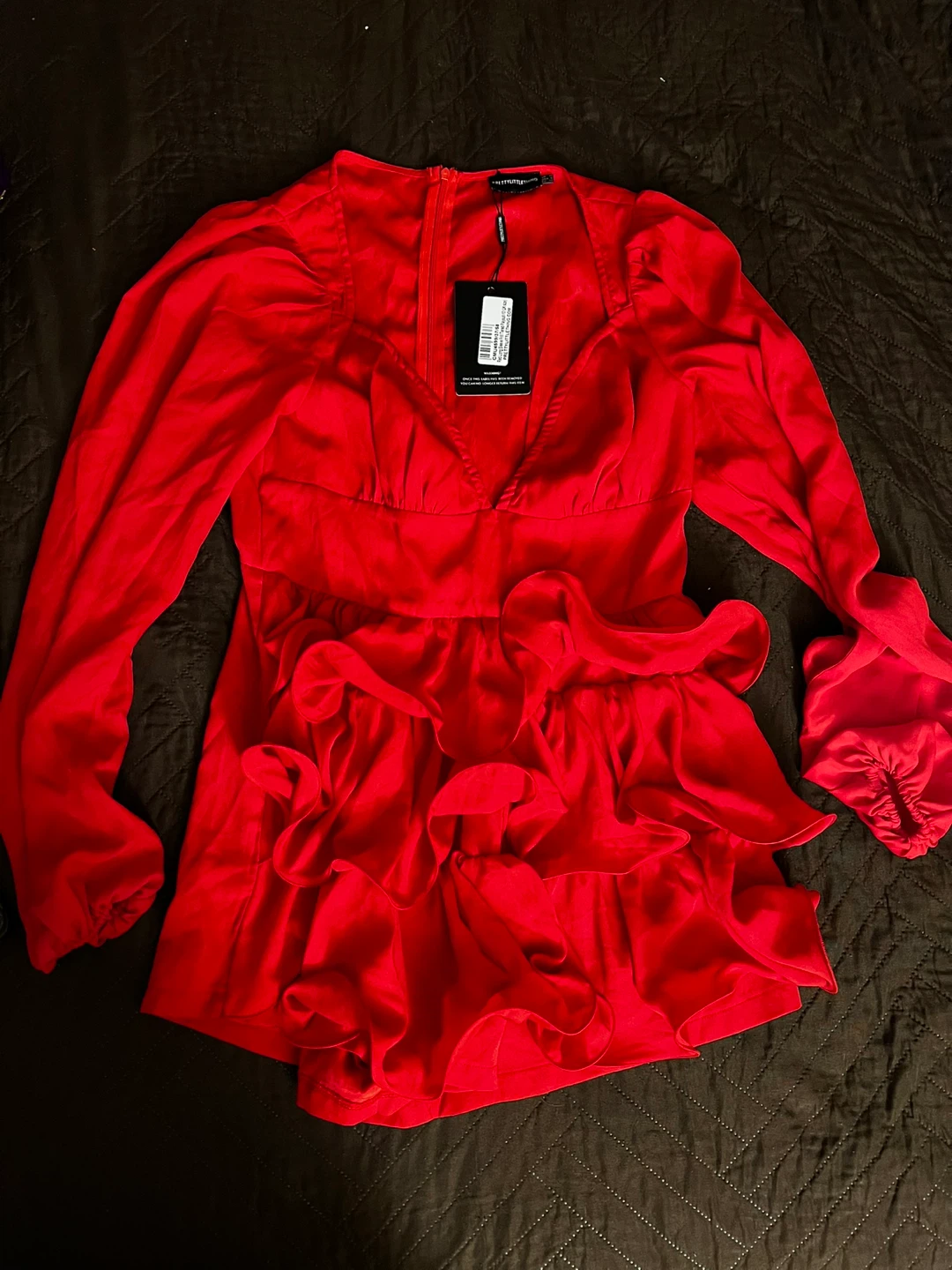 PrettyLittleThing Red Ruffle Romper - photo 2