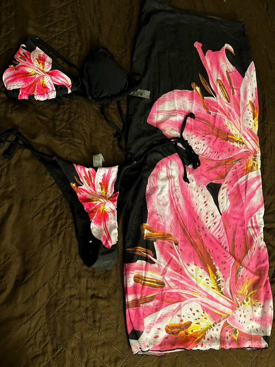 SHEIN Black Floral Bikini & Sarong Set - Size Medium - photo 3