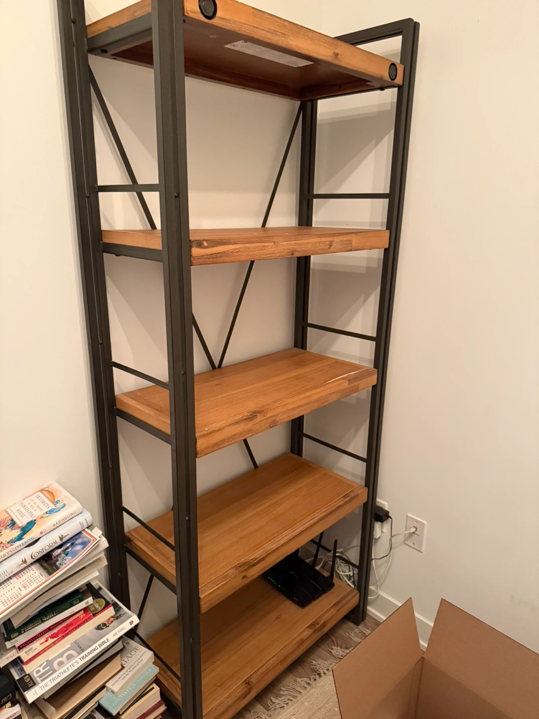 Industrial Style Bookshelf with 5 Wooden Shelves