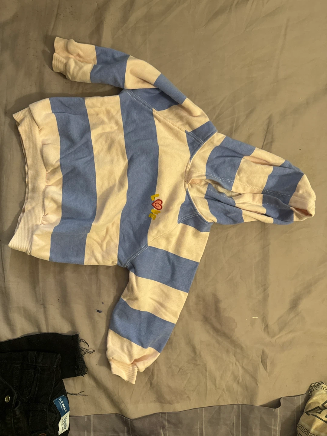 Blue and Cream Striped Long Sleeve Top