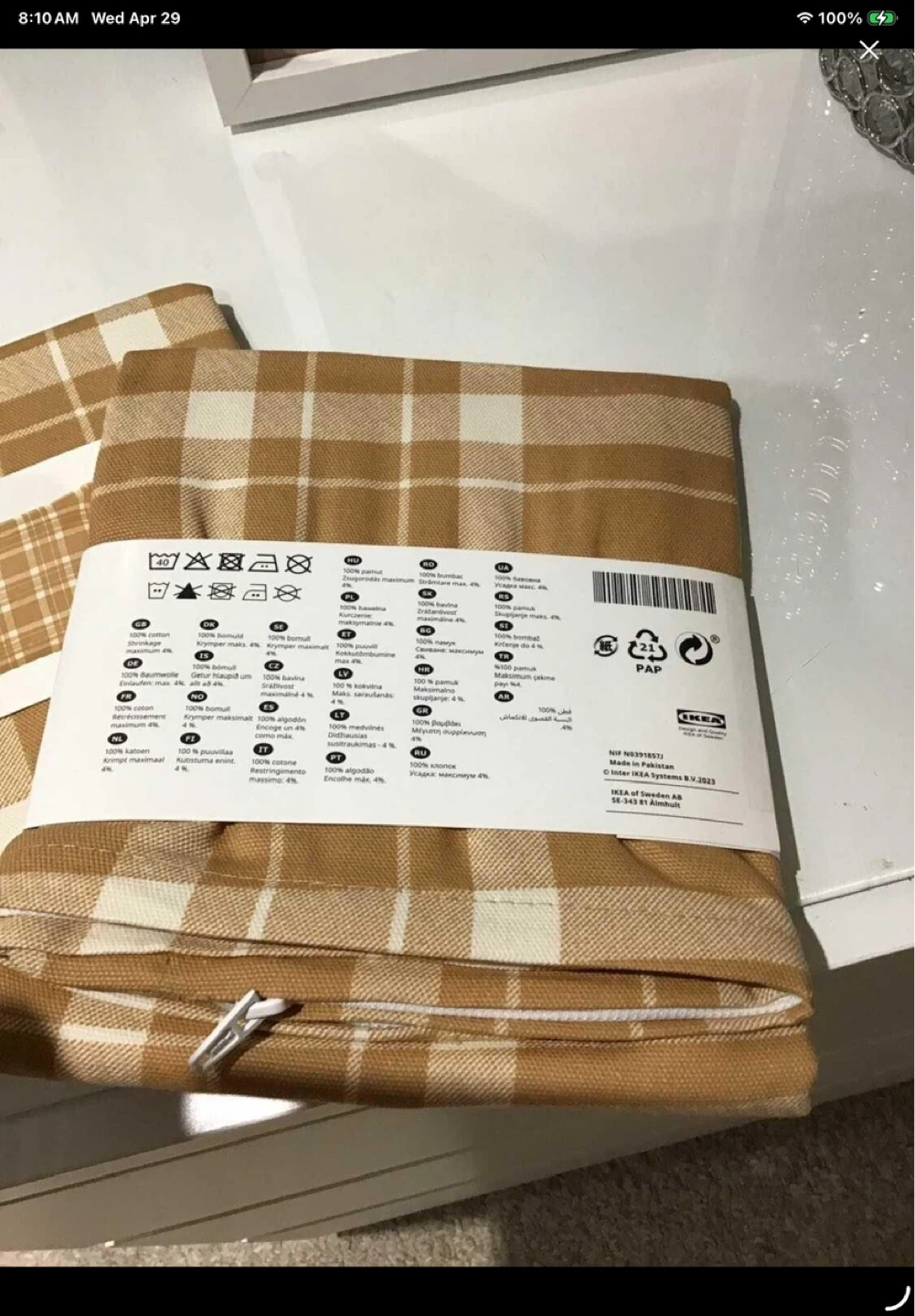 IKEA GEMSROT Pillow covers 20"x20") - Ochre Plaid - photo 3