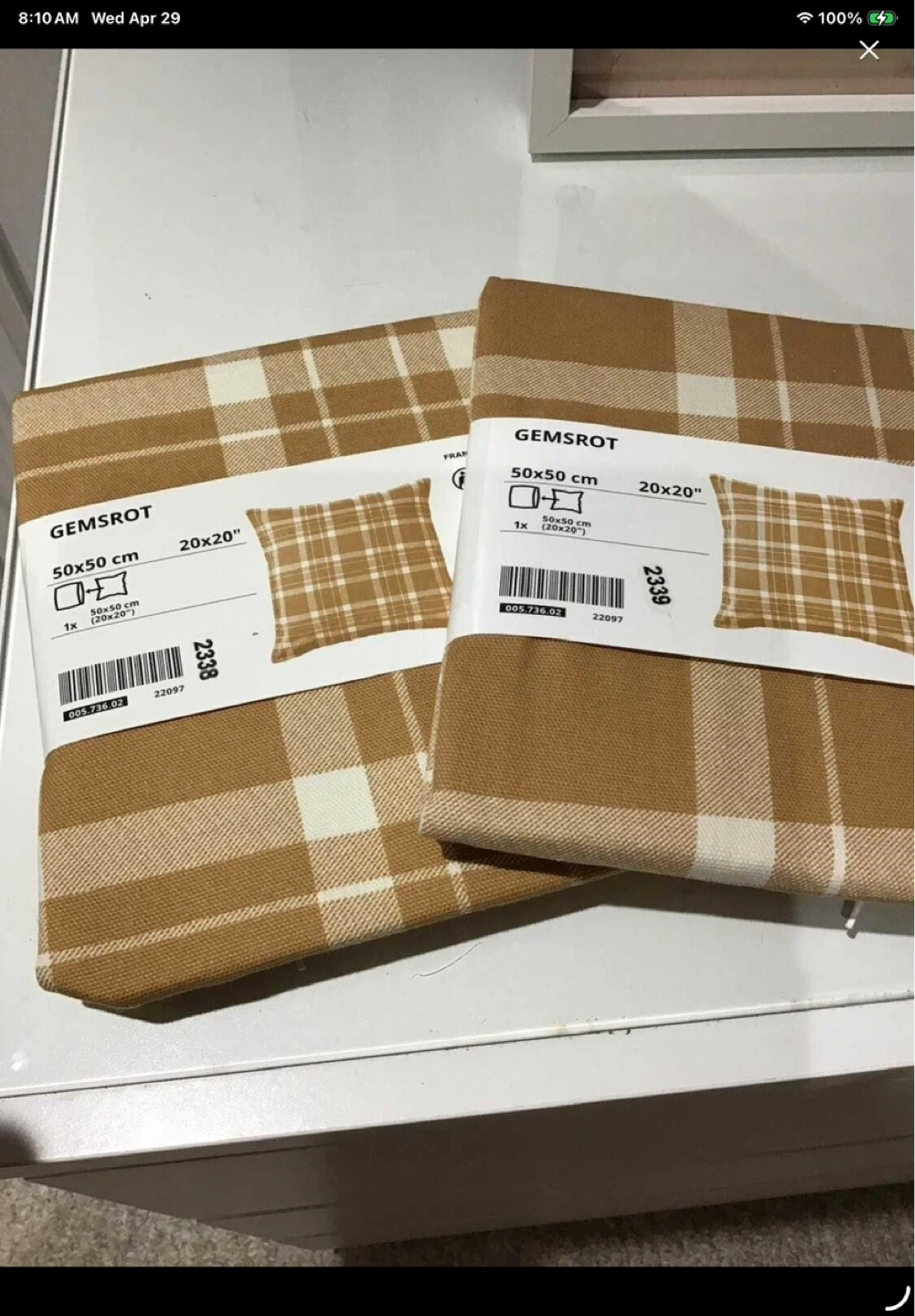 IKEA GEMSROT Pillow covers 20"x20") - Ochre Plaid - photo 2