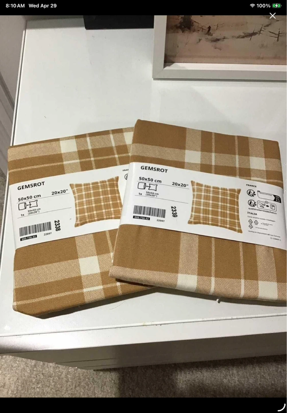 IKEA GEMSROT Pillow covers 20"x20") - Ochre Plaid