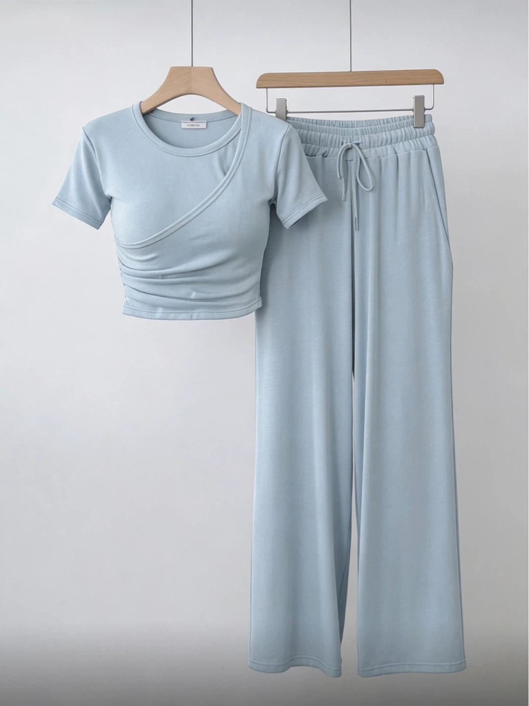 Brand New Ice Blue Crop Matching Set (Korean Loungewear)
