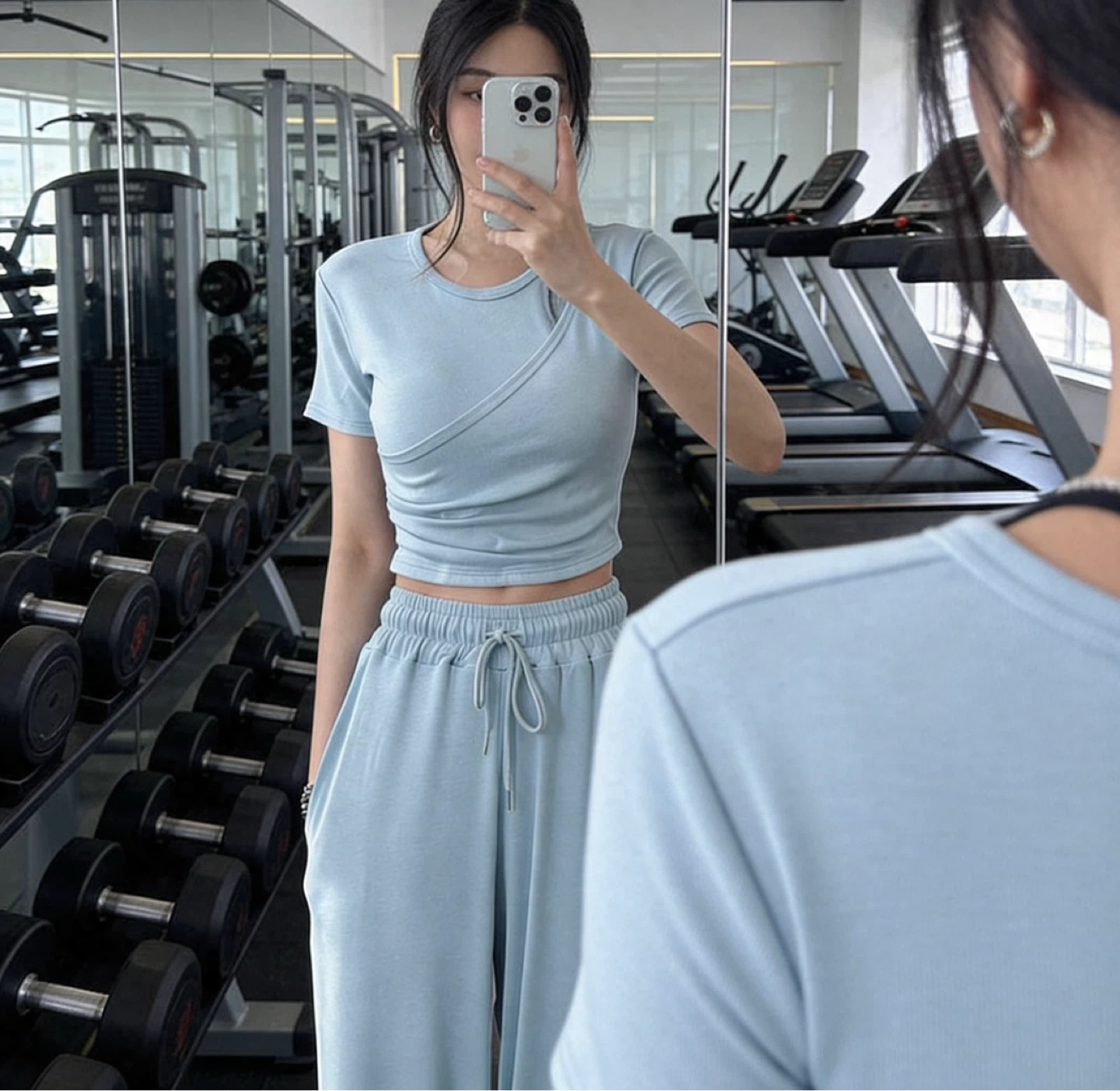 Brand New Ice Blue Crop Matching Set (Korean Loungewear) - photo 2