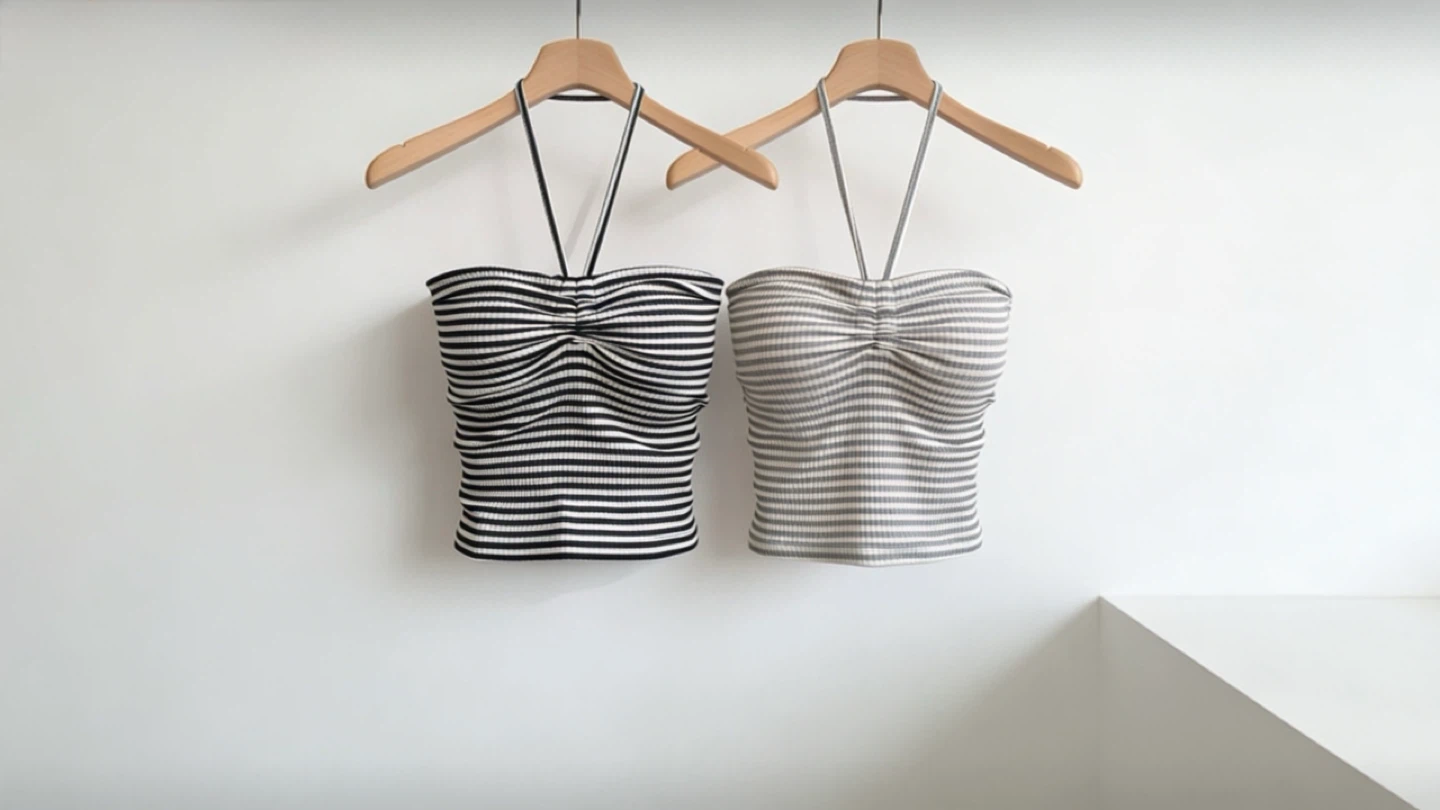 Brand New Striped Ruched Halter Tops (Korean Aesthetic / Y2K)