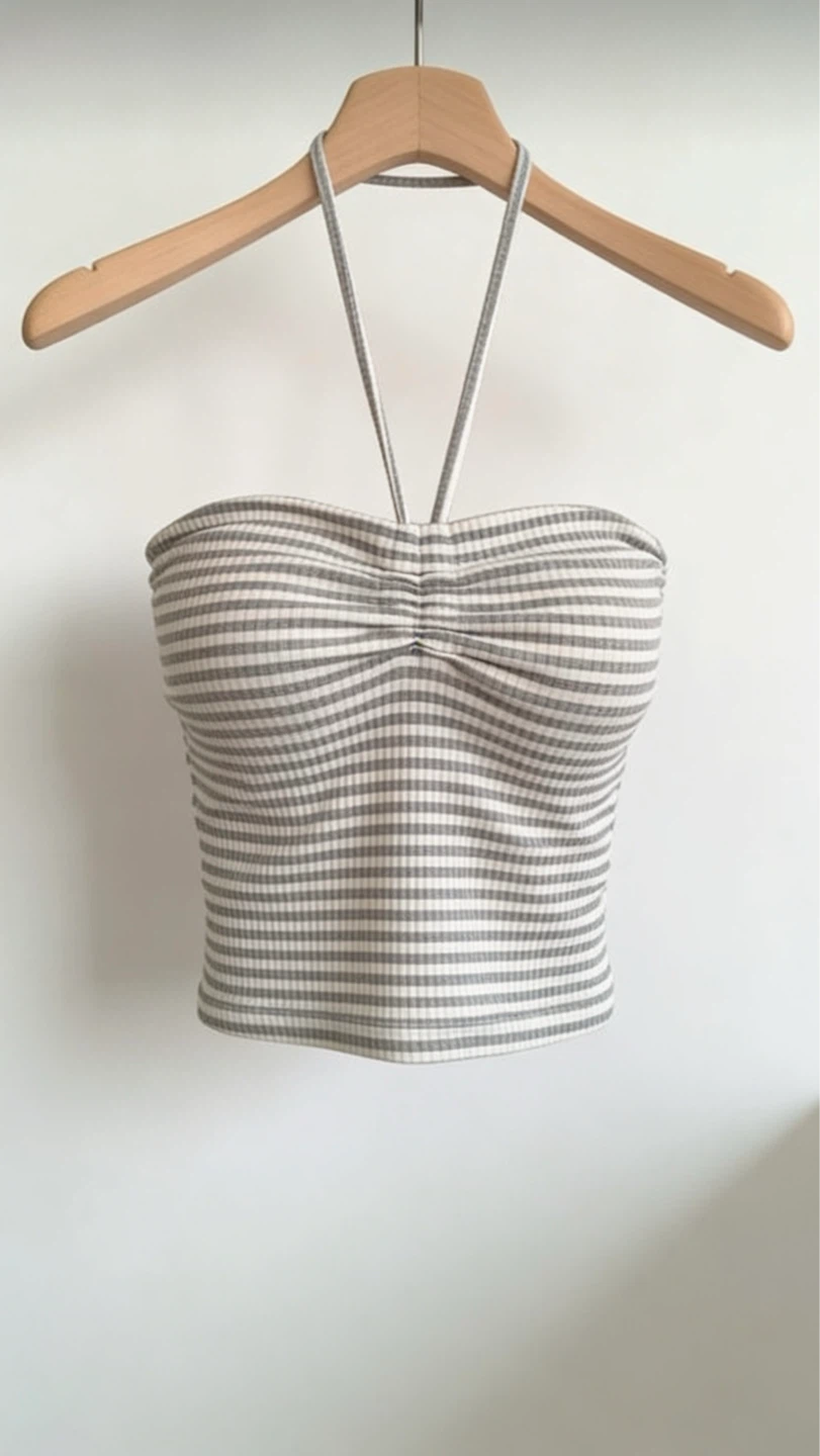 Brand New Striped Ruched Halter Tops (Korean Aesthetic / Y2K) - photo 3