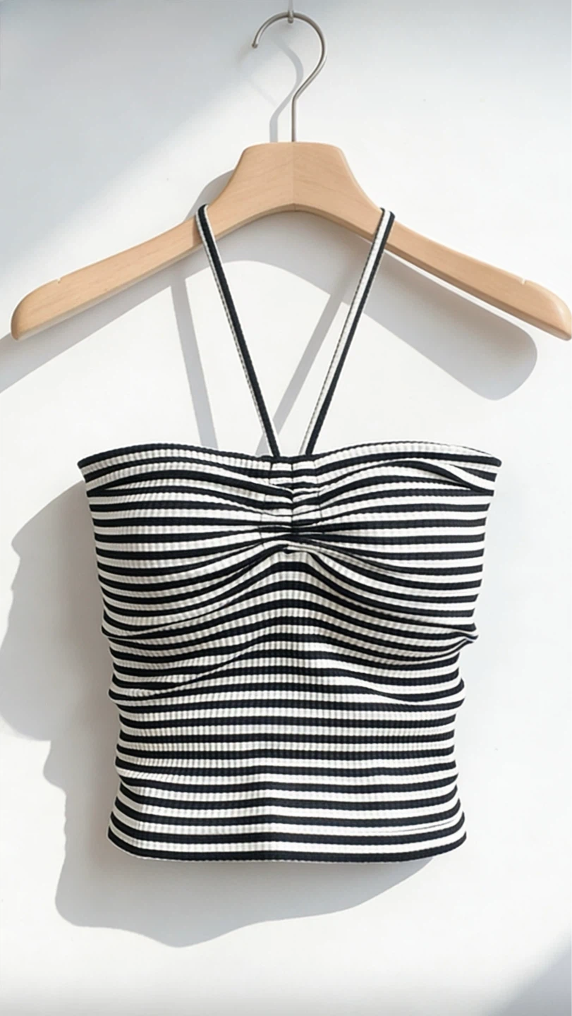 Brand New Striped Ruched Halter Tops (Korean Aesthetic / Y2K) - photo 2