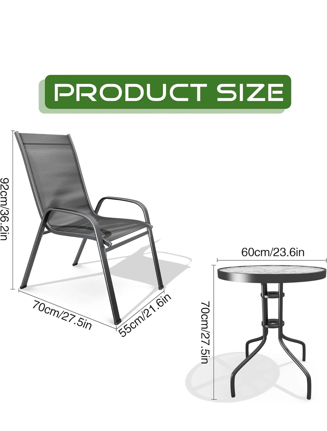 2-Piece Outdoor Patio Set - Grey Sling Chairs and Small Table - photo 3