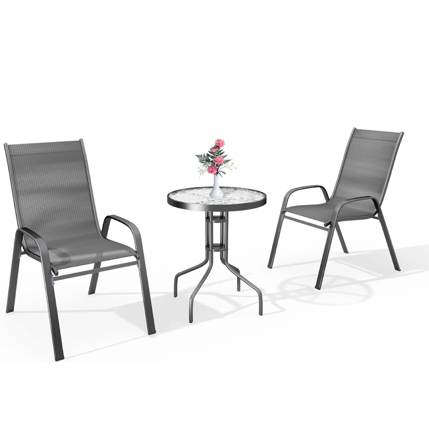 2-Piece Outdoor Patio Set - Grey Sling Chairs and Small Table