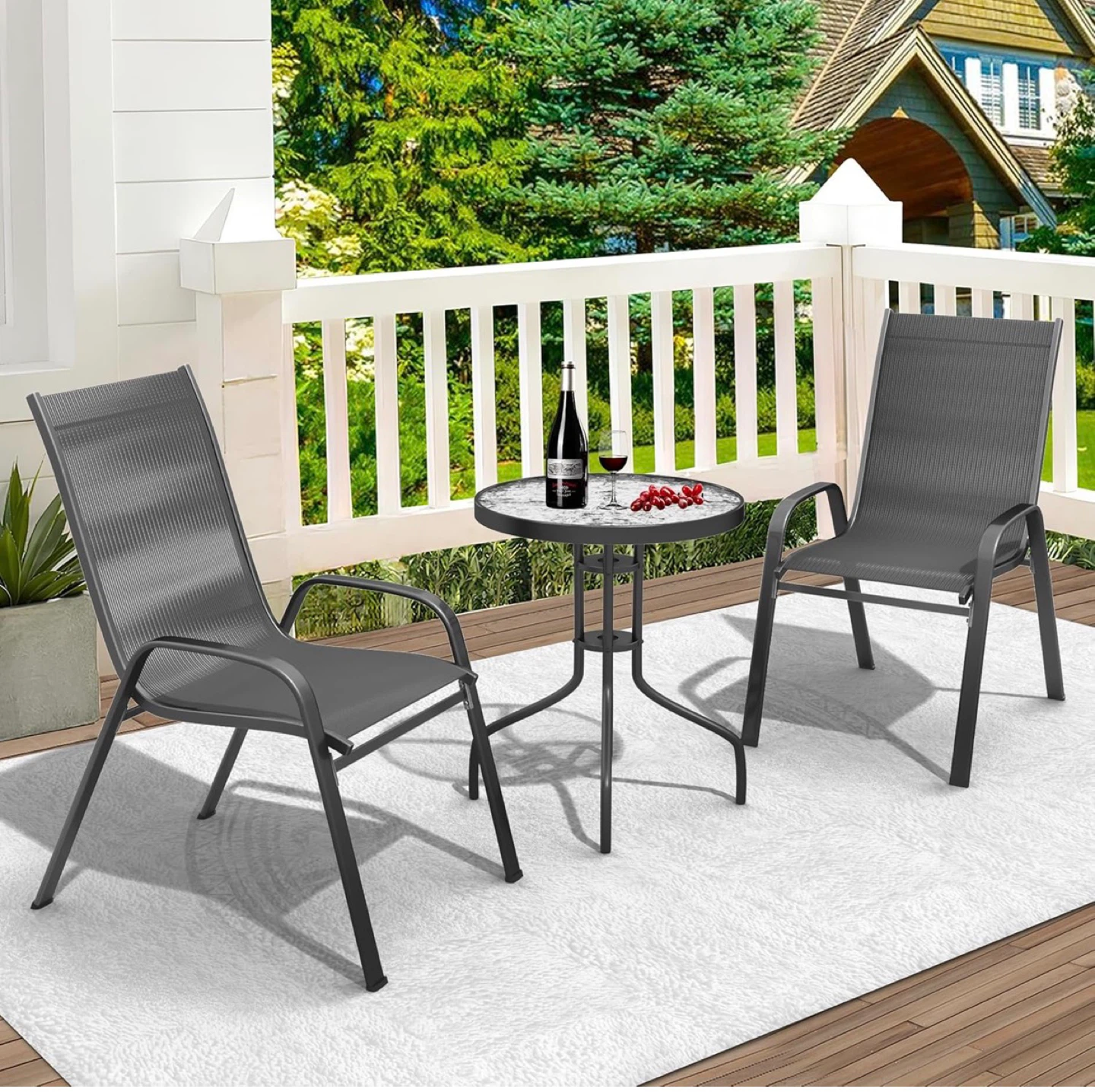 2-Piece Outdoor Patio Set - Grey Sling Chairs and Small Table - photo 2