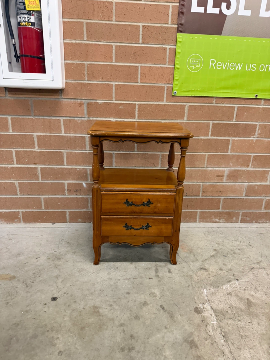 Vintage Wooden End Table with Drawers