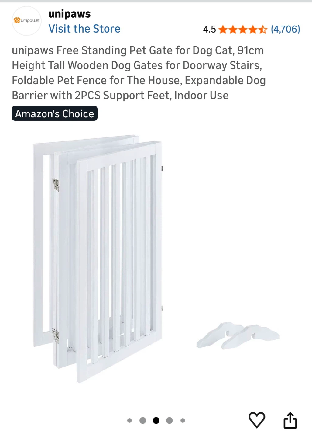 Unipaws Free Standing Pet Gate - White - photo 2