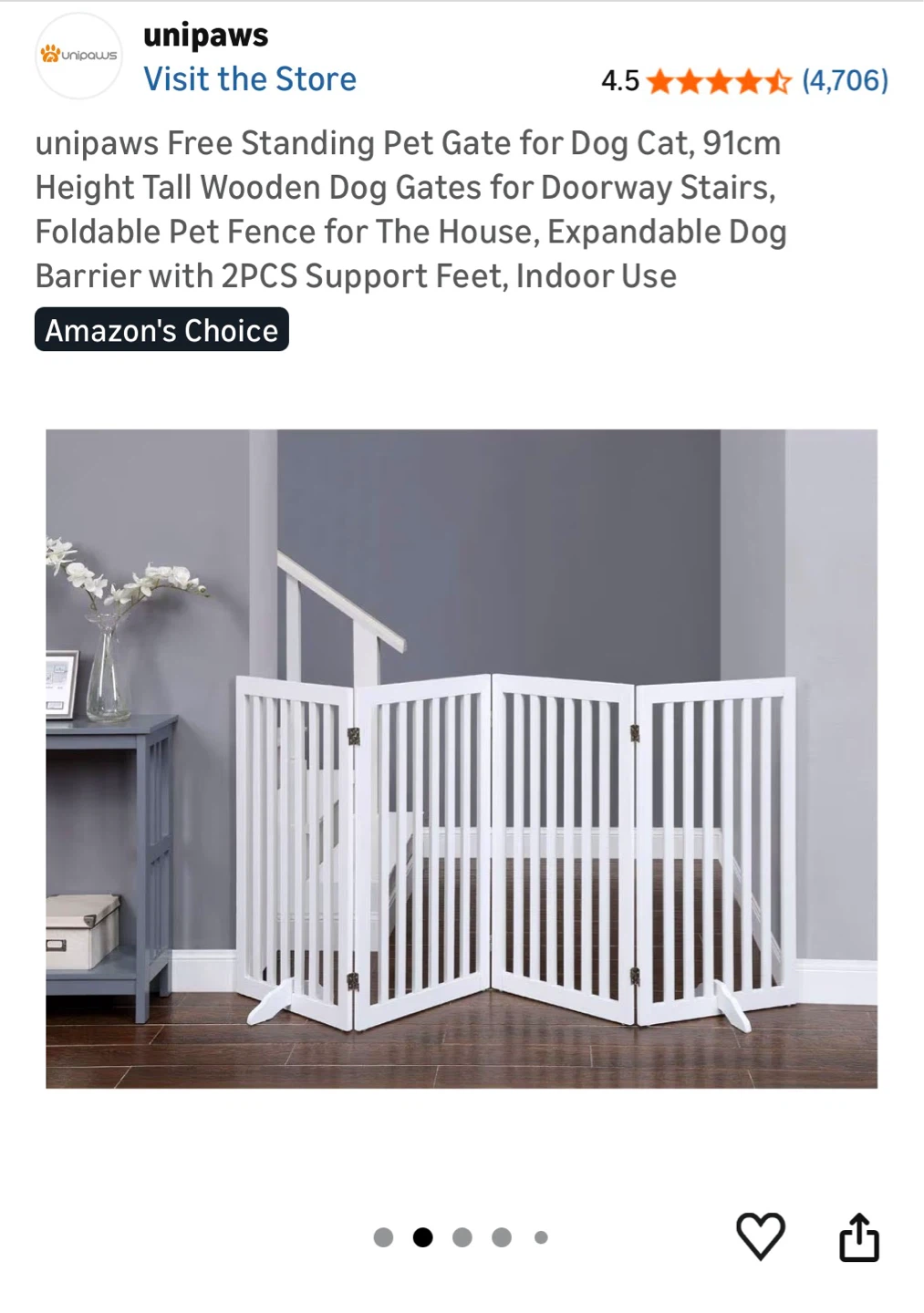 Unipaws Free Standing Pet Gate - White