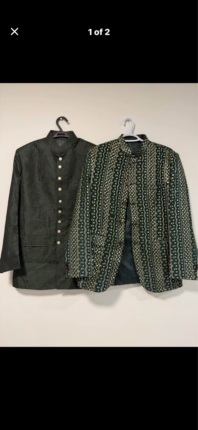 Two Men's Jackets - Black Paisley and Green Embellished