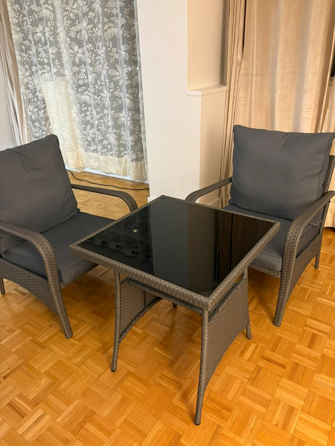 Wicker Patio Set with Glass Top Table and 2 Chairs