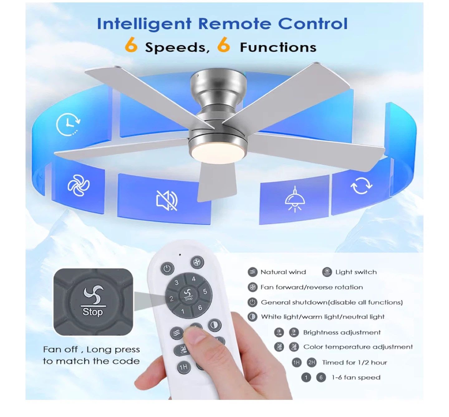 46" Ceiling Fan with Lights, Remote, 5 Blades, Silver - photo 4