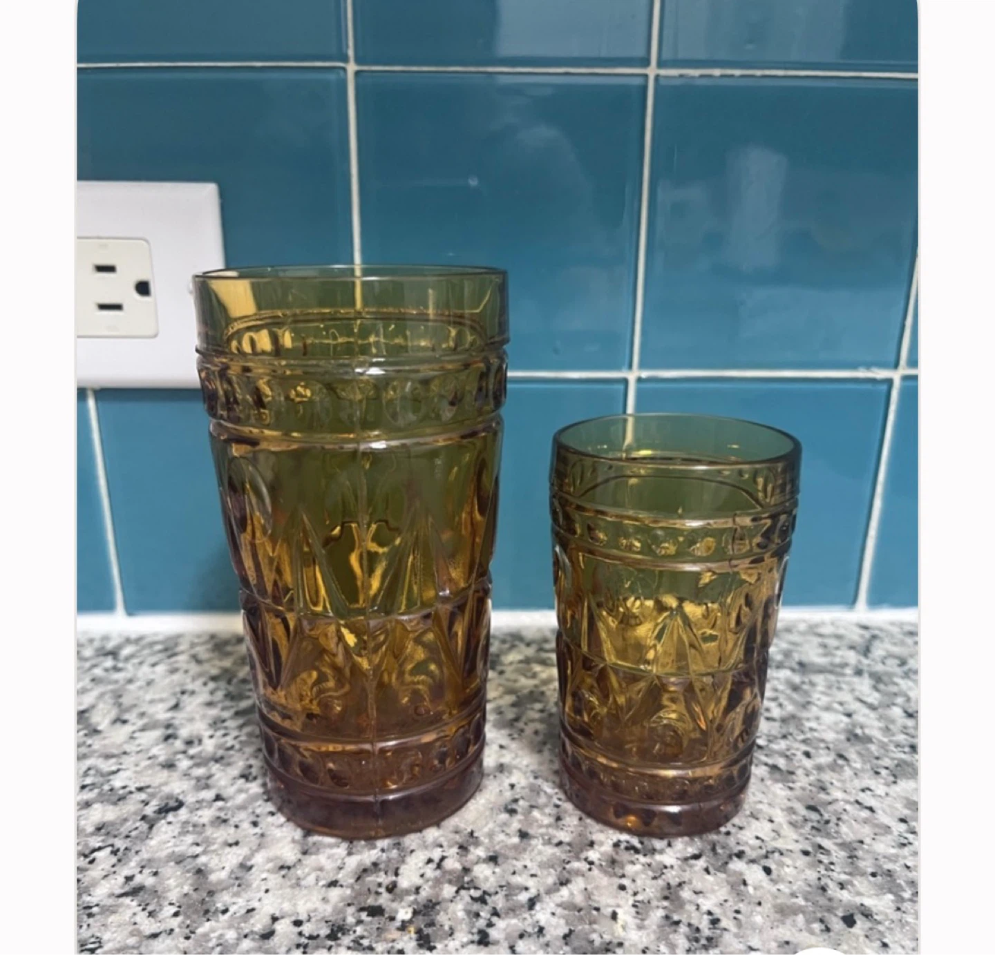Vintage Indiana Glass Amber Textured Glass Tumblers (Set of 2)