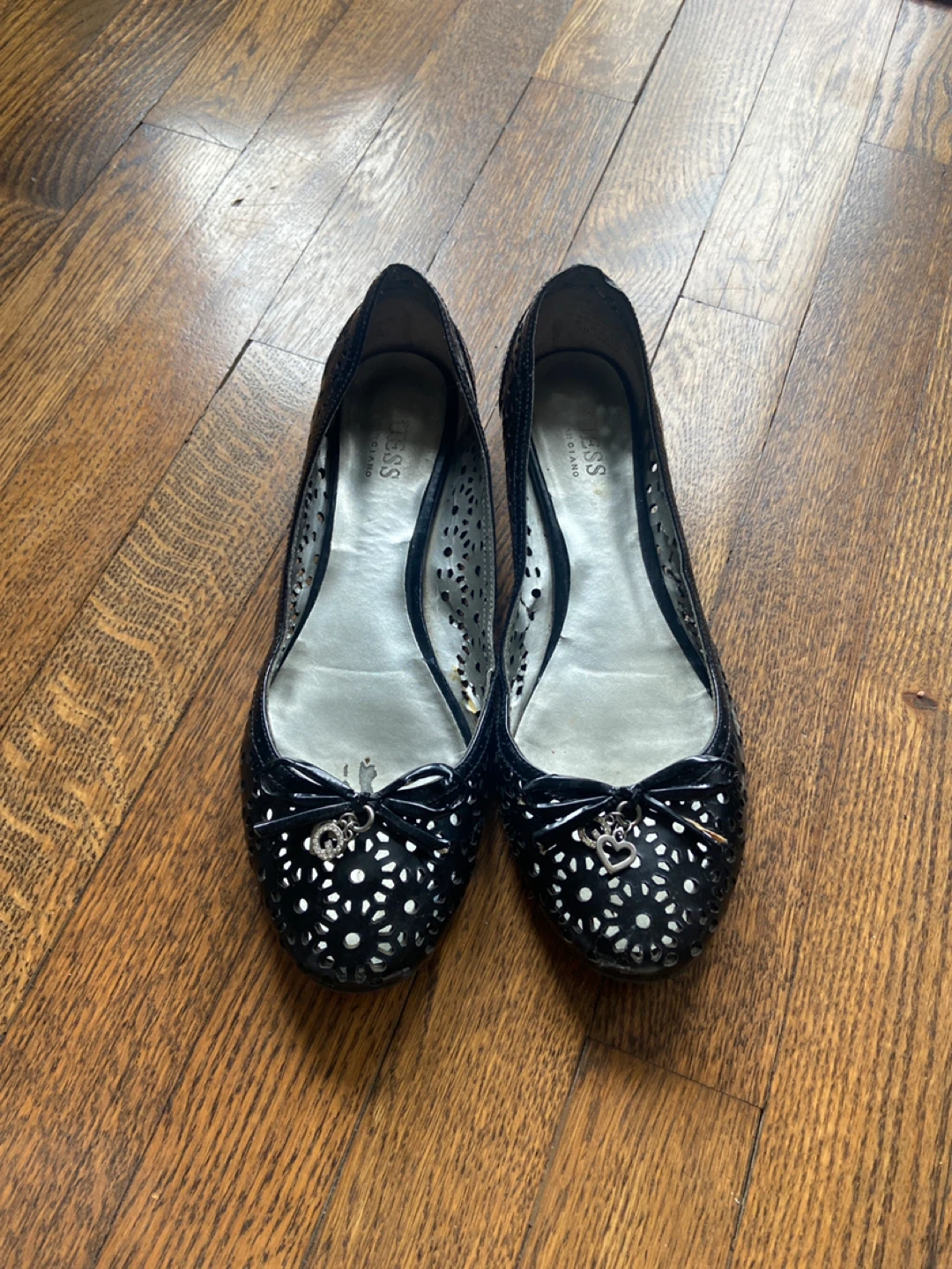Guess Black Ballet Flats with Bows and Charms