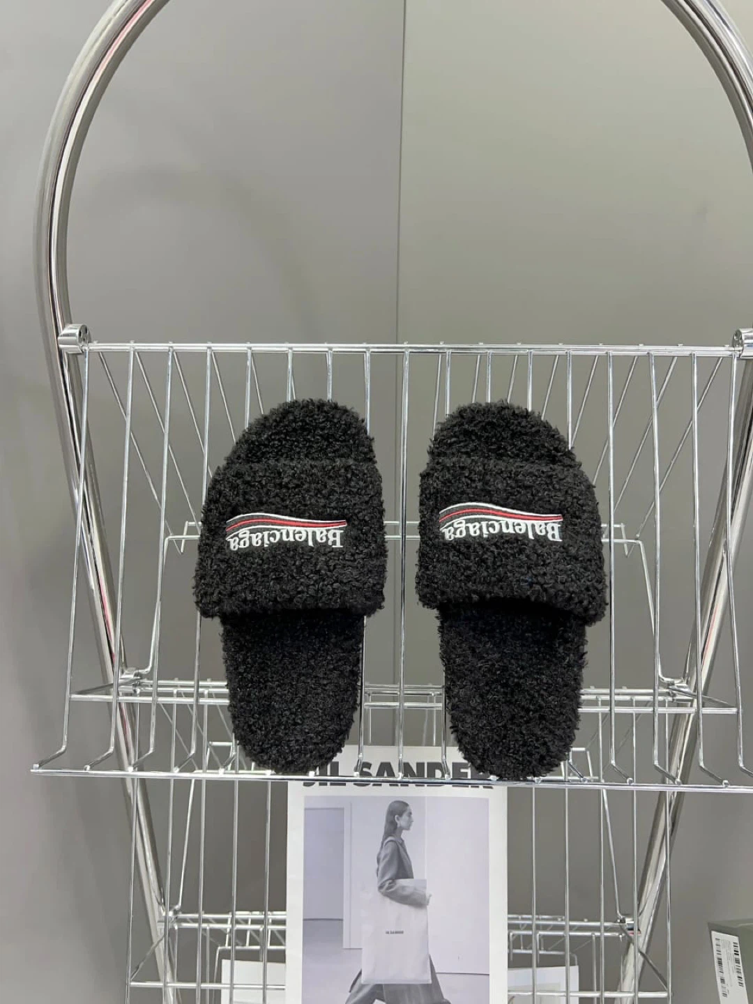 Balenciaga Black Fuzzy Slippers with Logo - photo 5