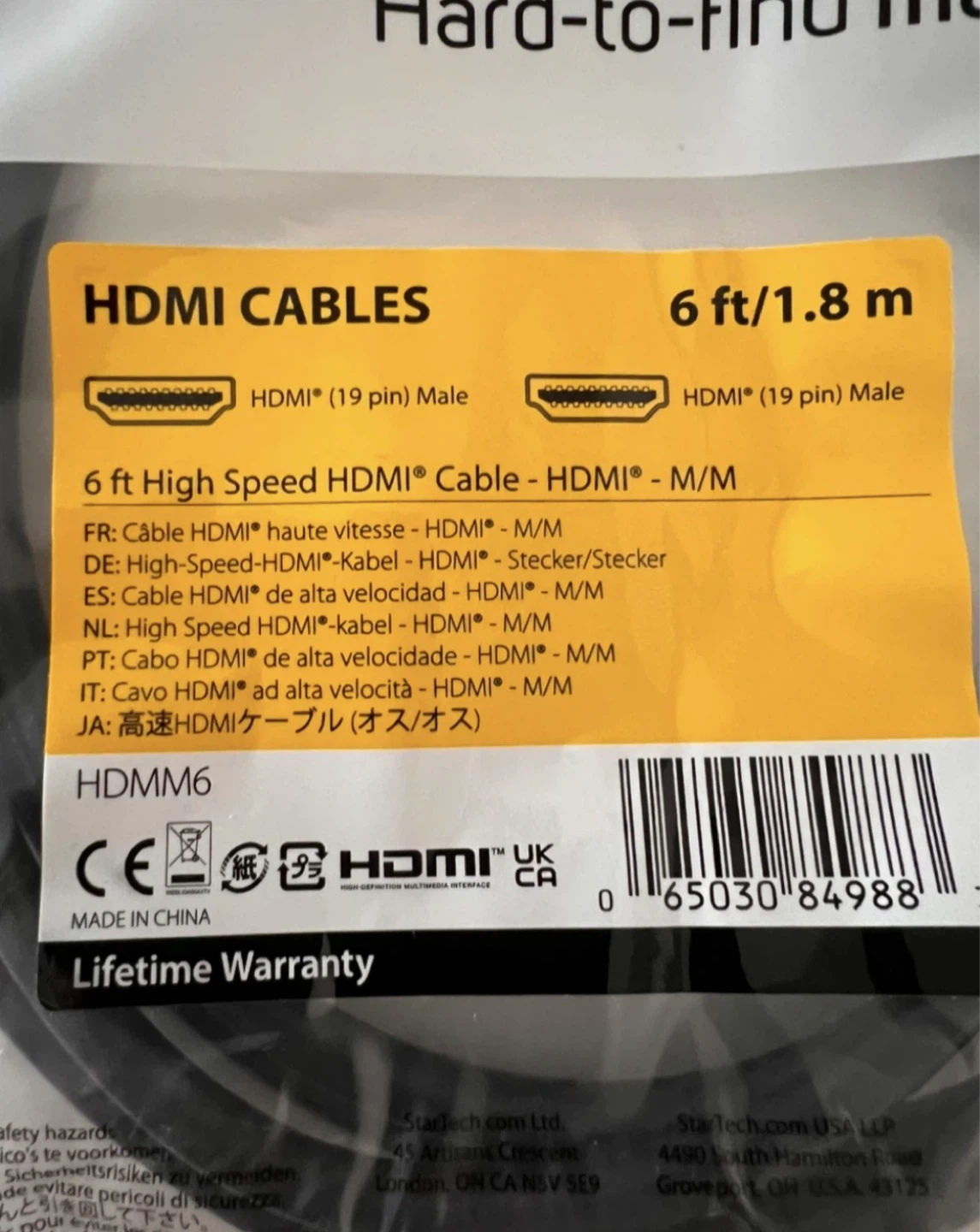 6 ft High Speed HDMI Cable - HDMI (19 pin) Male - HDMM6 - photo 2