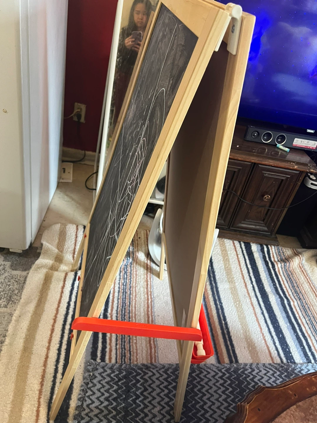 Wooden Double-Sided Easel with Chalkboard and Whiteboard