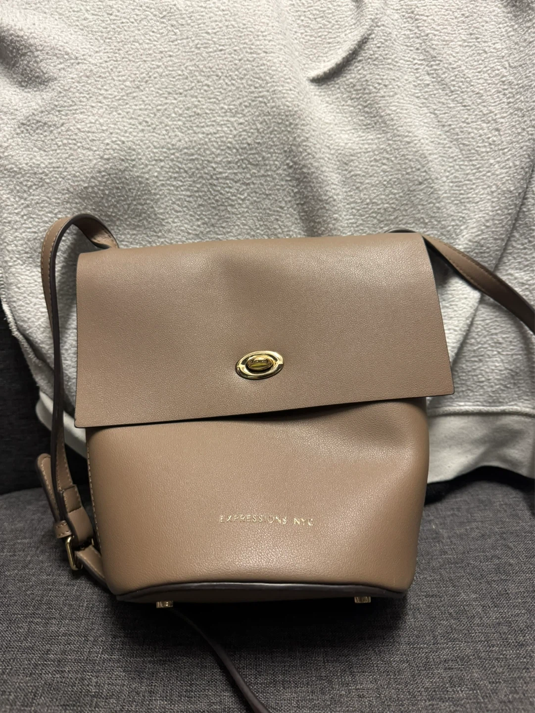 Expressions NYC Taupe Leather Bucket Bag