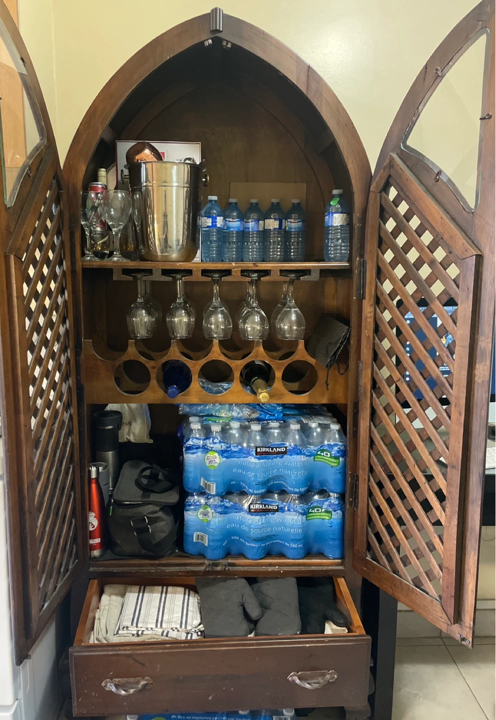 Wooden Bar Cabinet with Glass Doors - photo 3