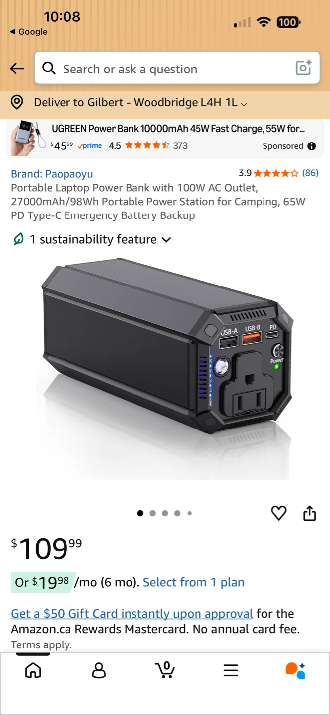 Paopaoyou Portable Power Station 100W AC Outlet