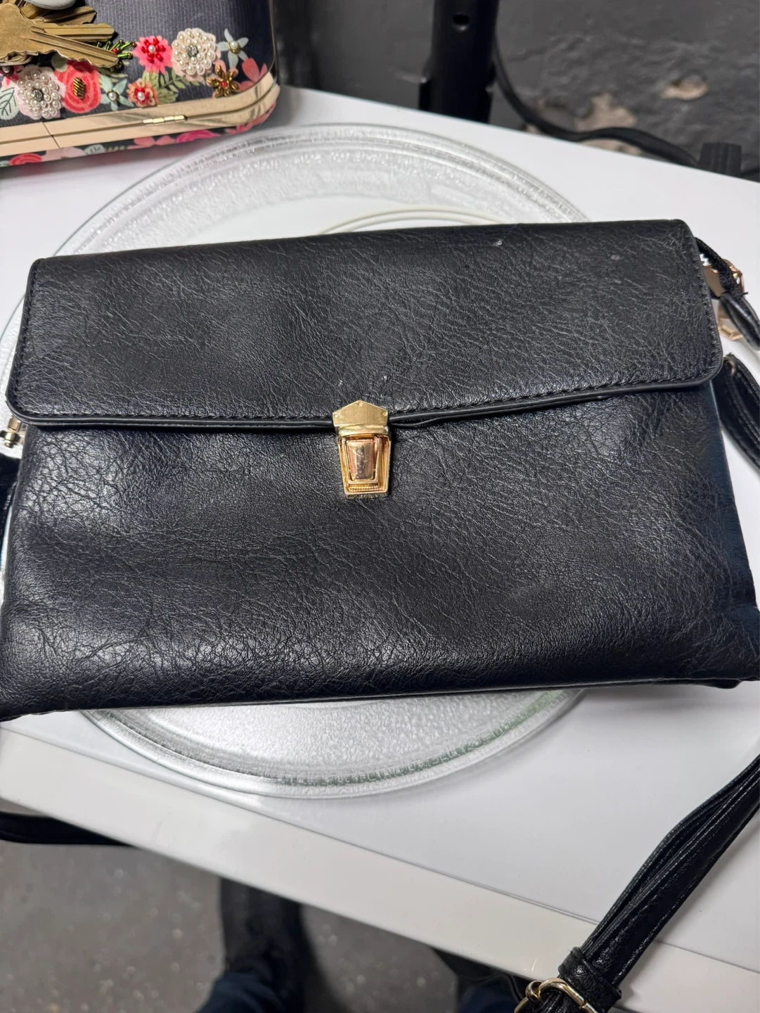 Isabelle Black Faux Leather Crossbody Clutch Bag