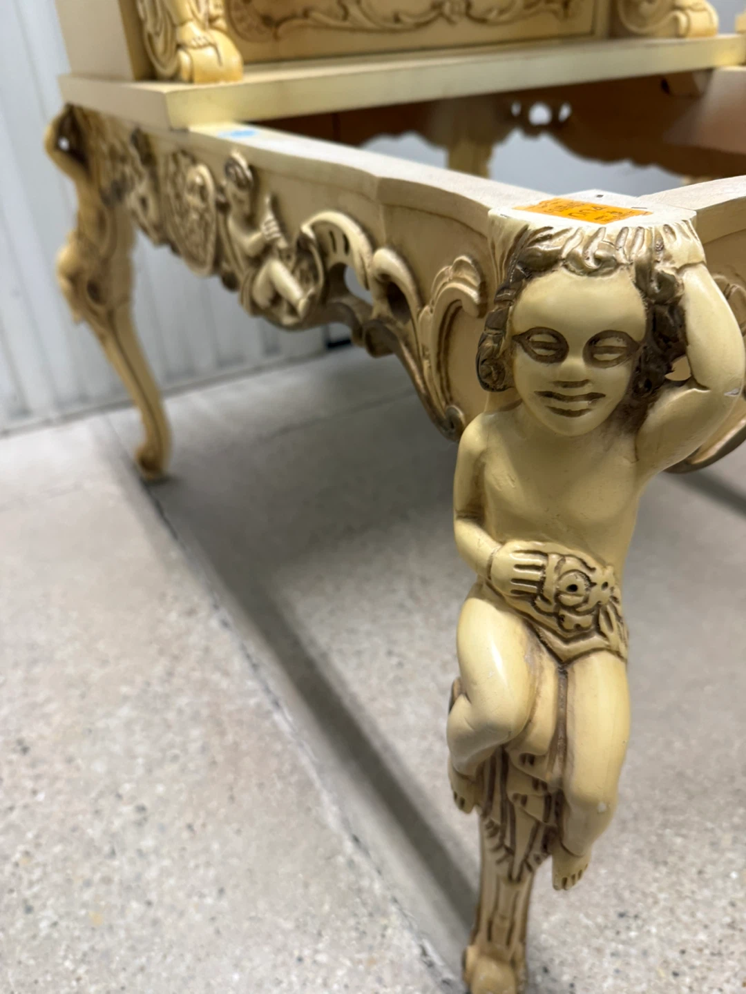 Vintage Cherub Carved Side Table with Marble Top - Pair - photo 5