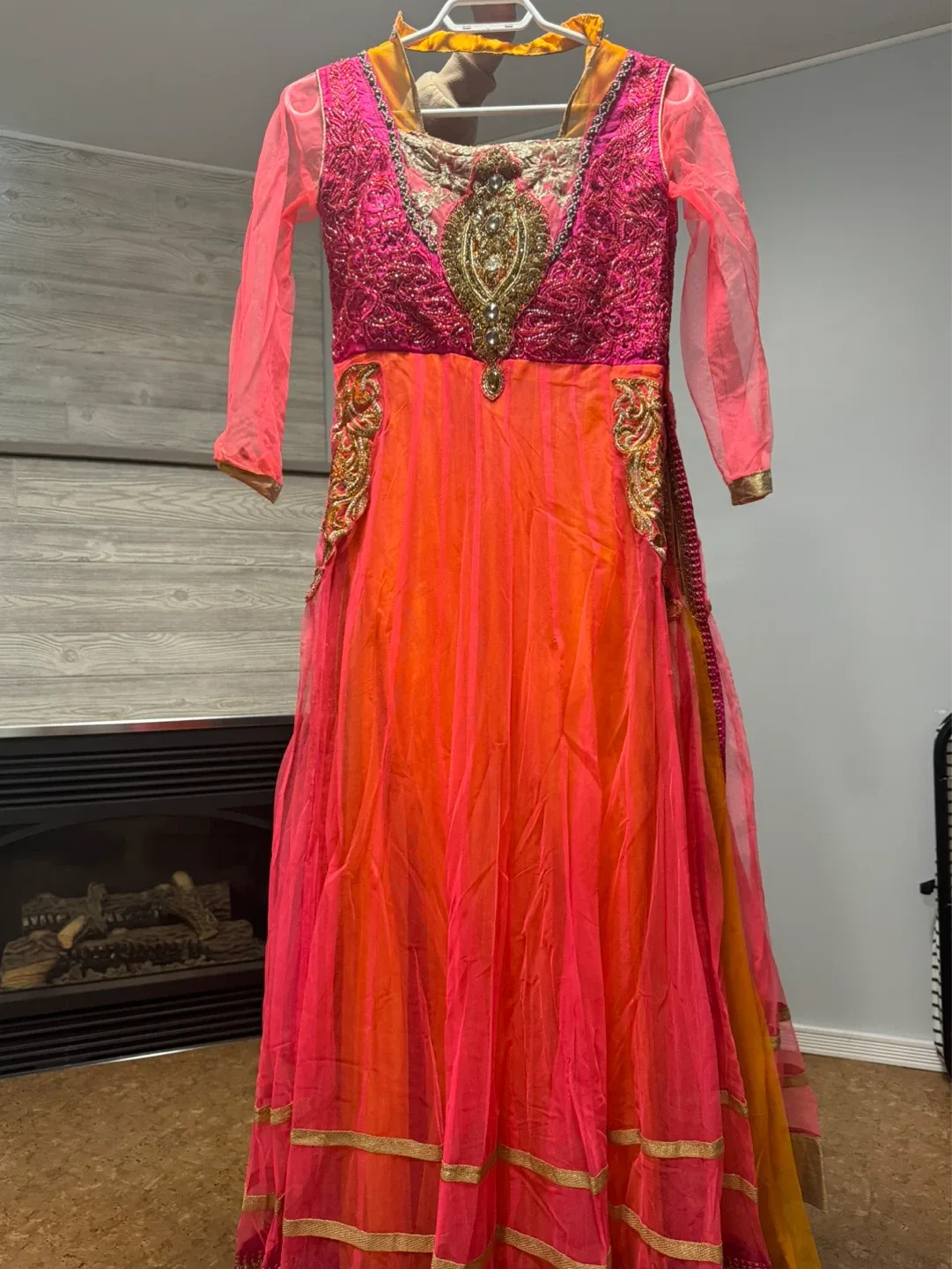 Women's Orange and Pink long Anarkali Dress - photo 2