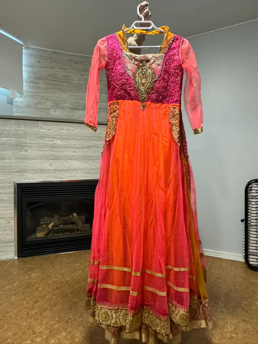 Women's Orange and Pink long Anarkali Dress