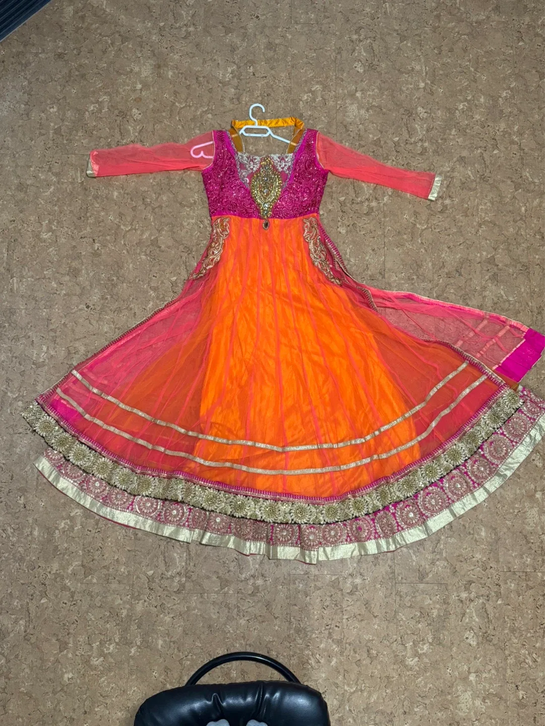 Women's Orange and Pink long Anarkali Dress - photo 3