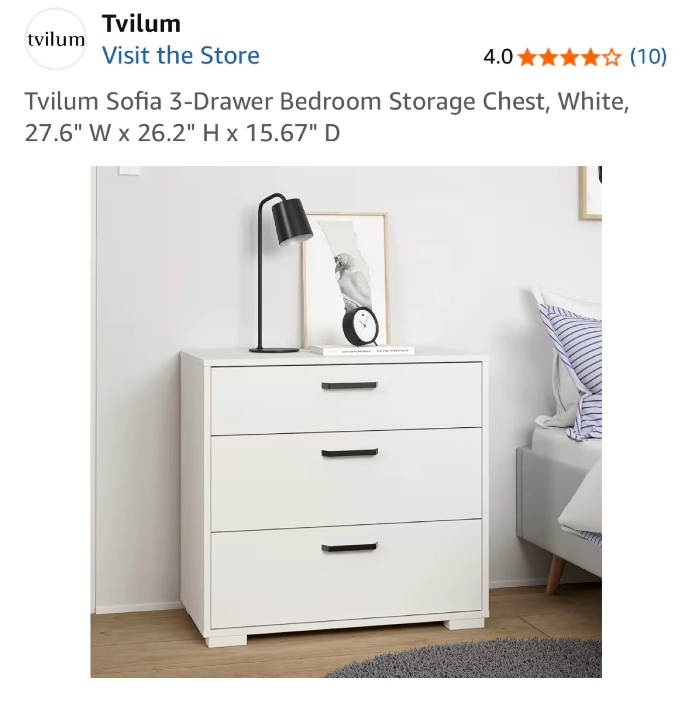 3-Drawer Bedroom Storage Chest - White - photo 2