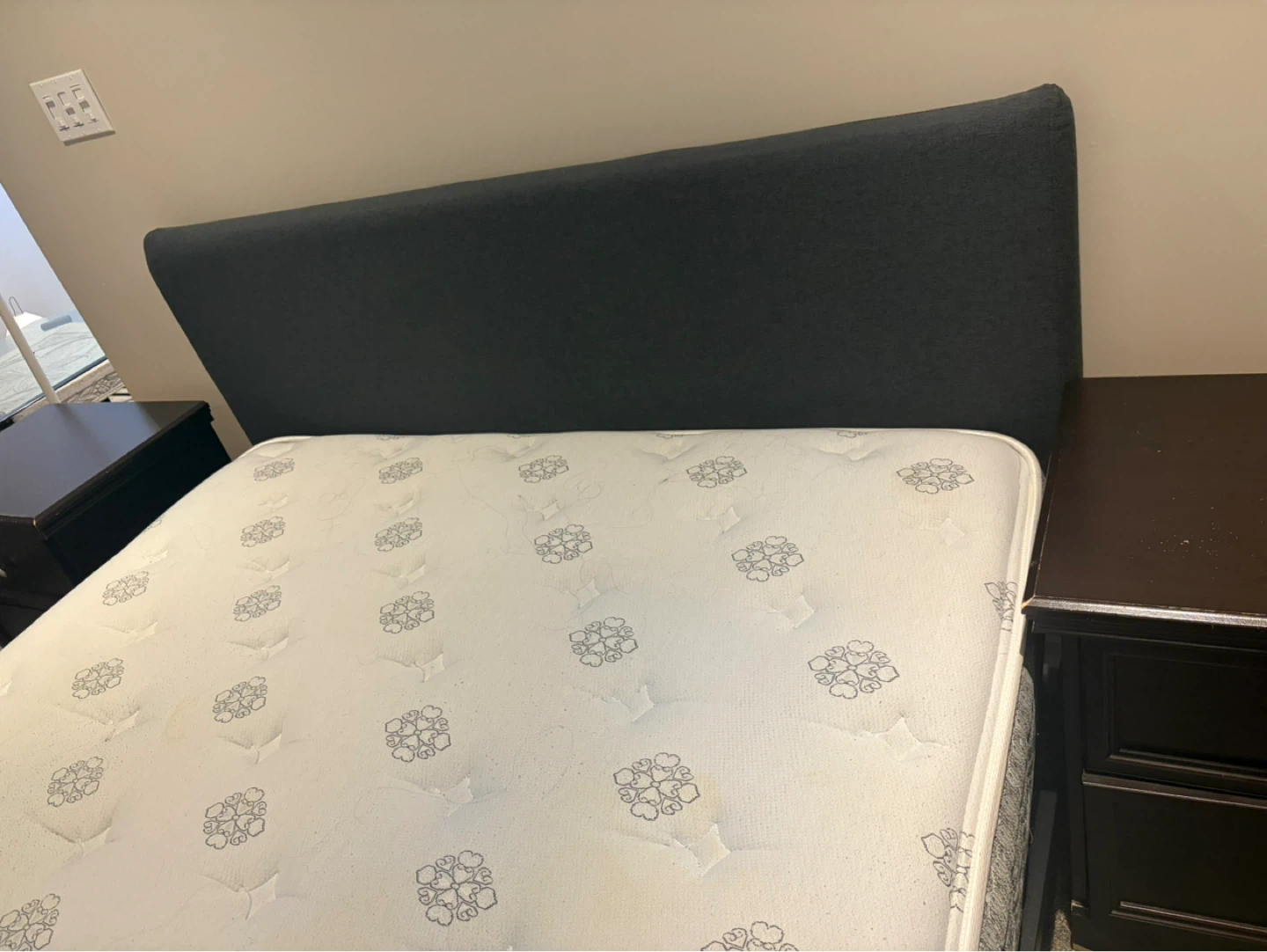 Sealy Queen Mattress, Bed Frame and Grey Silk and Snow headboard - photo 2