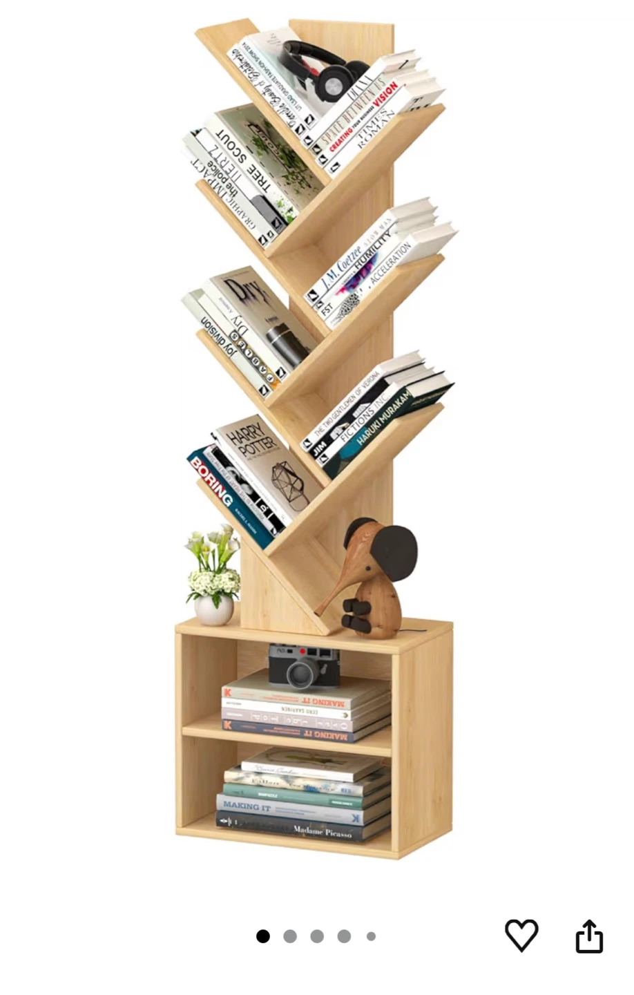 Wooden Tree Bookshelf with Storage Shelf