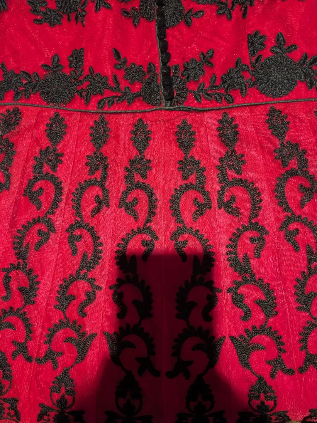 Women's Red and Black Embroidered velvet Anarkali Dress - photo 3