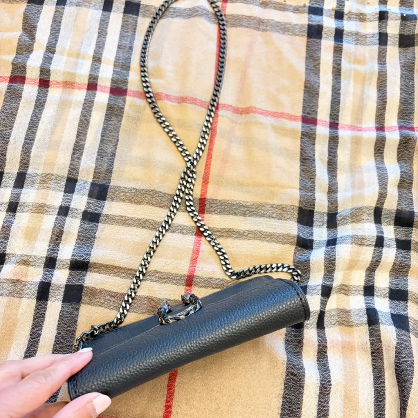 Black Leather Crossbody Bag with Chain Strap - photo 2
