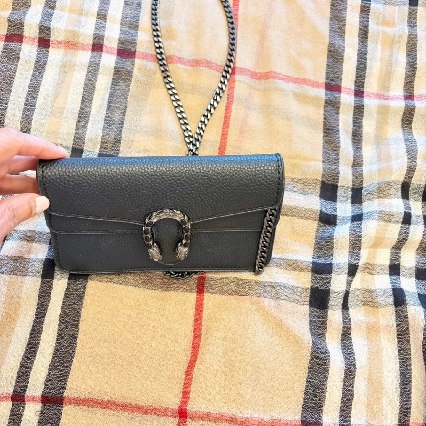 Black Leather Crossbody Bag with Chain Strap - photo 3