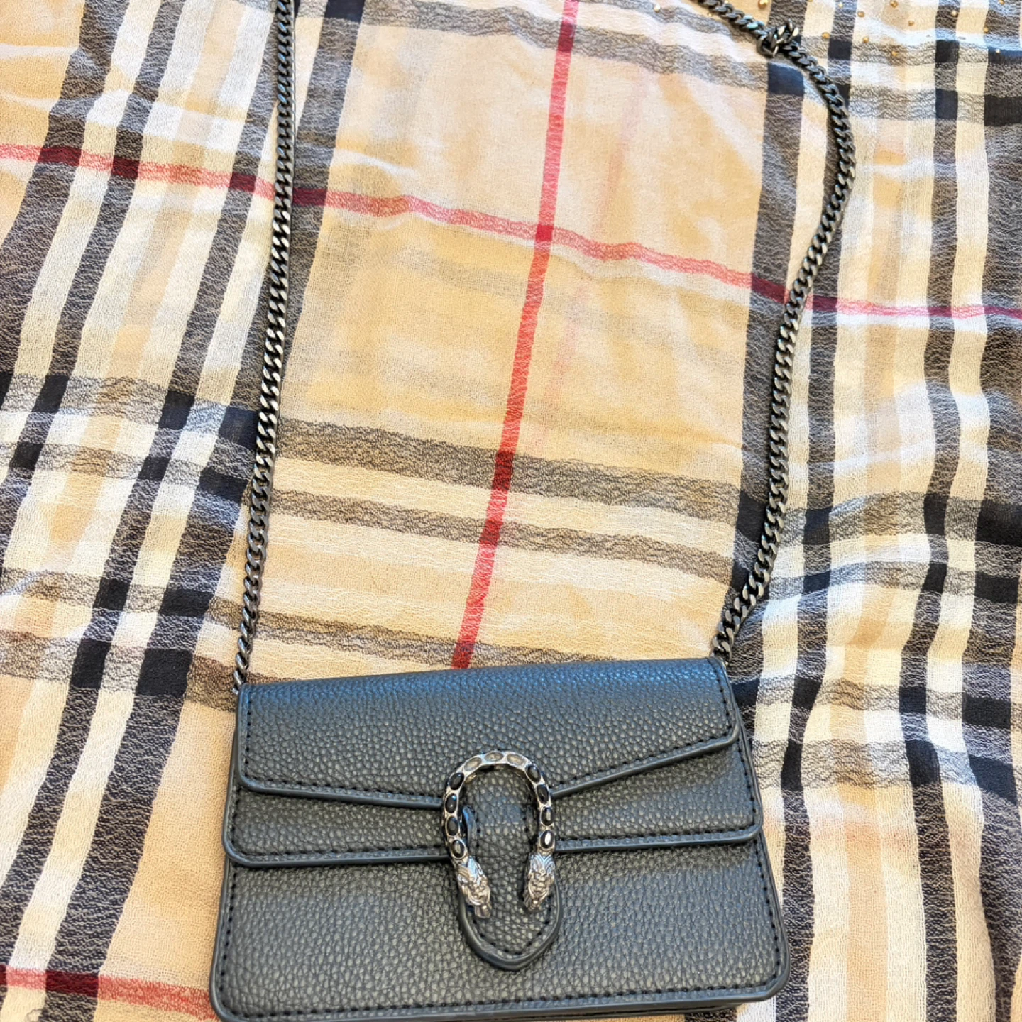 Black Leather Crossbody Bag with Chain Strap