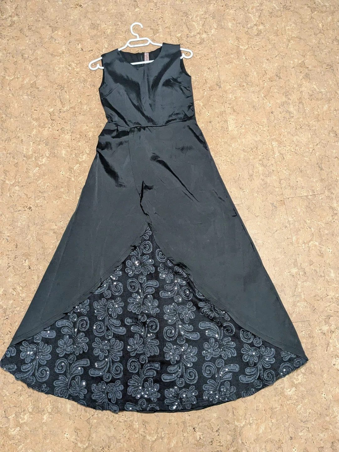 Western Sleeveless Black Evening Gown with Sequined Overlay