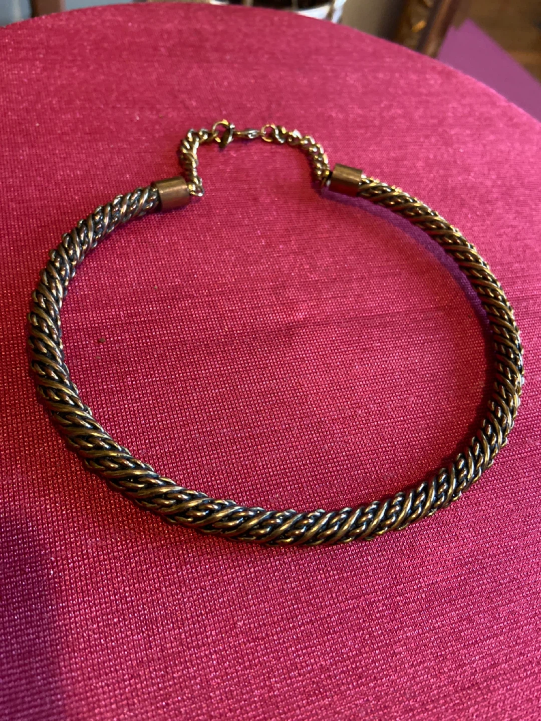 Twisted Rope Style Choker Necklace - Antiqued Brass Tone