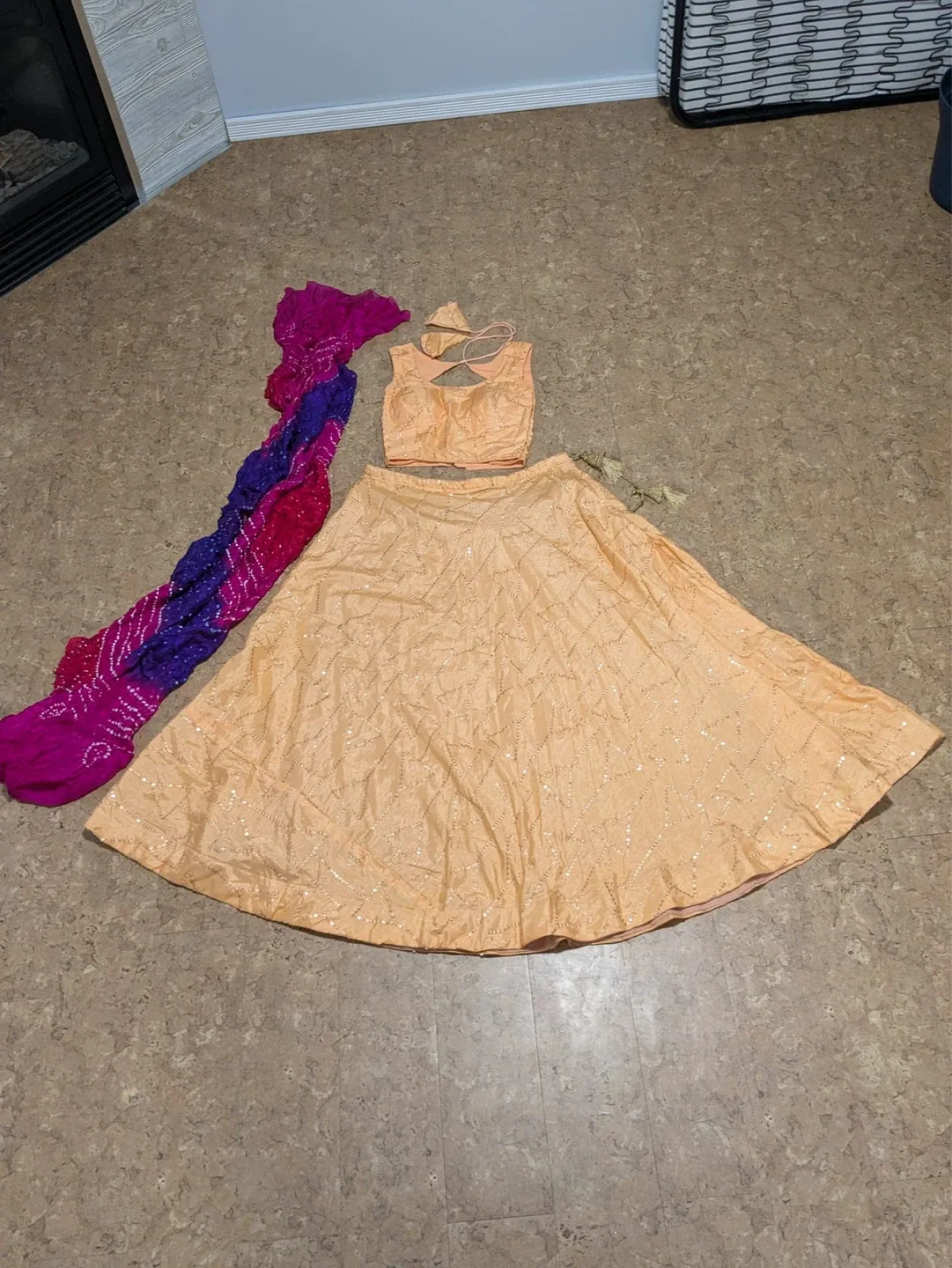 Peach Sequin Lehenga Choli with Dupatta