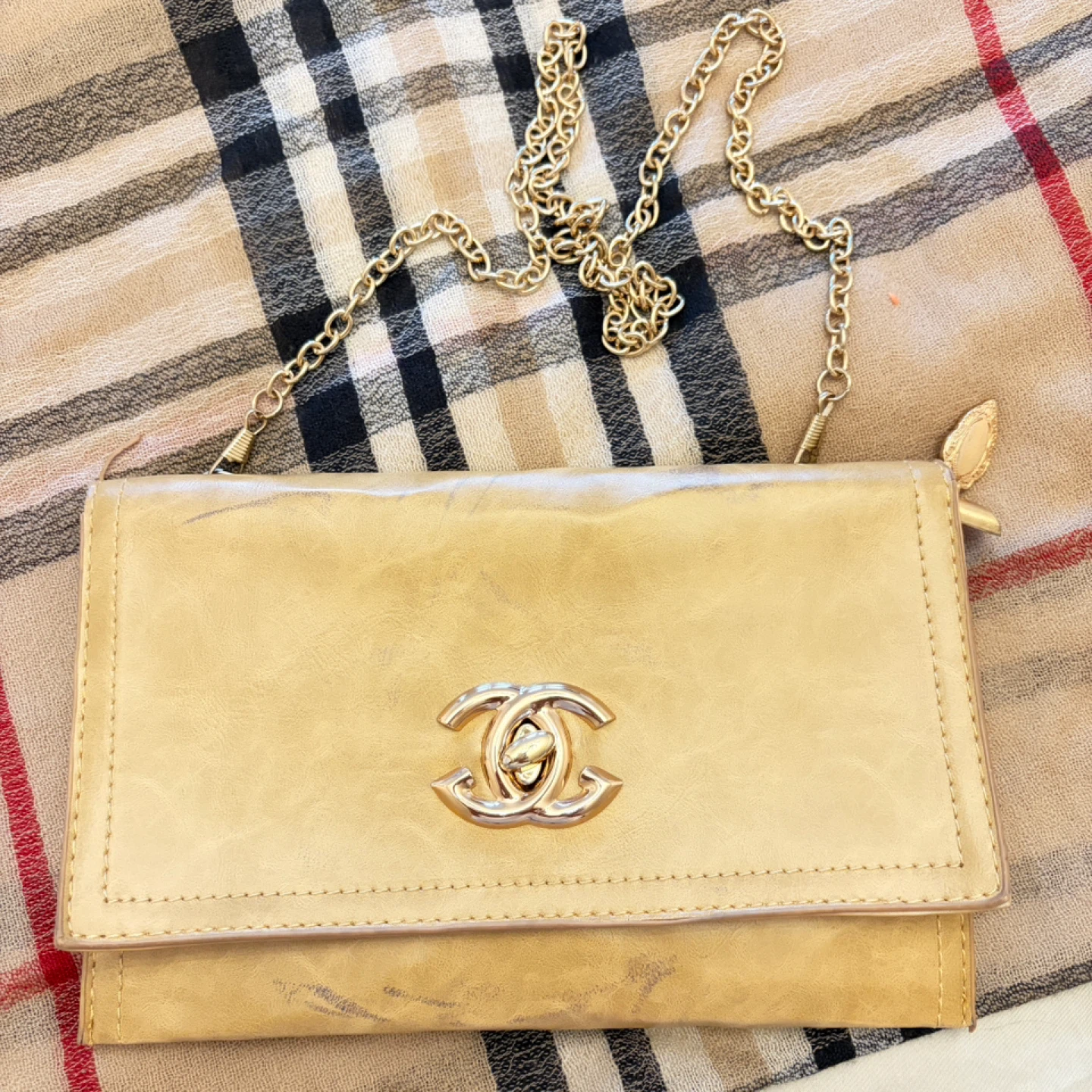 Gold Clutch Purse with Chain Strap